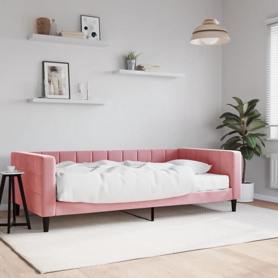 VidaXL Slaapbank met Matras 100x200 cm Fluweel Roze Slaapbank Sofa Bed Tweepersoonsbed Fluweelsofa Roze Meubilair Designmeubil Livingroom Furniture Multifunctioneel Meubilair Compact Wonen Guest Room Furniture - Foto 2