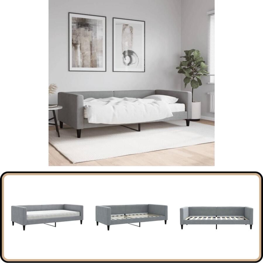 VidaXL Slaapbank met matras 100x200 cm Lichtgrijs Slaapbank Tweepersoonsbed Sofa Bed Multifunctionele Meubels Licht Grijs Meubilair Design Slaapkamer Compact Wonen Guest Room Furniture Livingroom Furniture