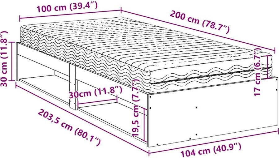 VidaXL Slaapbank met matras 100x200 cm massief grenenhout