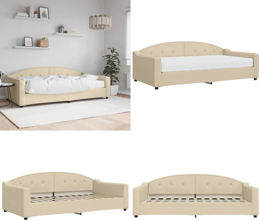 VidaXL Slaapbank met matras 100x200 cm stof crèmekleurig Slaapbank Met Matras Slaapbank Met Matrassen Slaapbank Bedbank