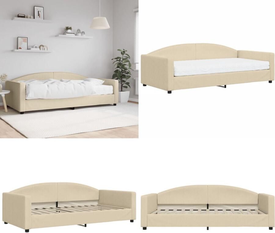 VidaXL Slaapbank met matras 100x200 cm stof crèmekleurig Slaapbank Met Matras Slaapbank Met Matrassen Slaapbank Bedbank