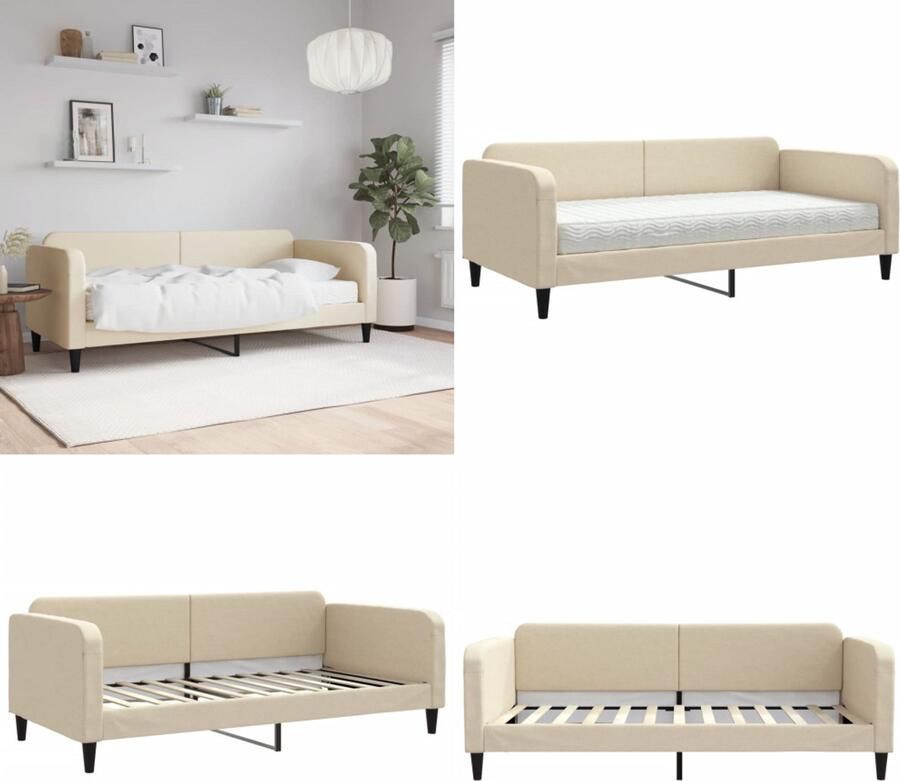 VidaXL Slaapbank met matras 100x200 cm stof crèmekleurig Slaapbank Met Matras Slaapbank Met Matrassen Slaapbank Bedbank