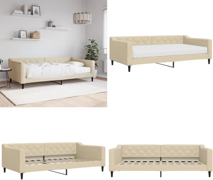 VidaXL Slaapbank met matras 100x200 cm stof crèmekleurig Slaapbank Met Matras Slaapbanken Met Matrassen Slaapbank Bedbank