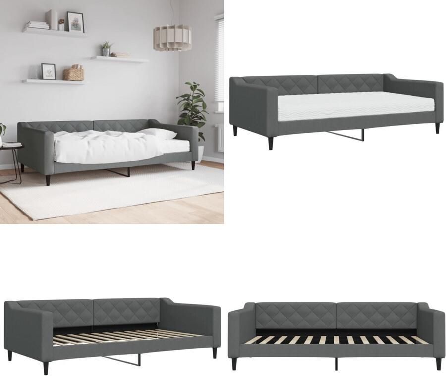 VidaXL Slaapbank met matras 100x200 cm stof donkergrijs Slaapbank Met Matras Slaapbanken Met Matrassen Slaapbank Bedbank