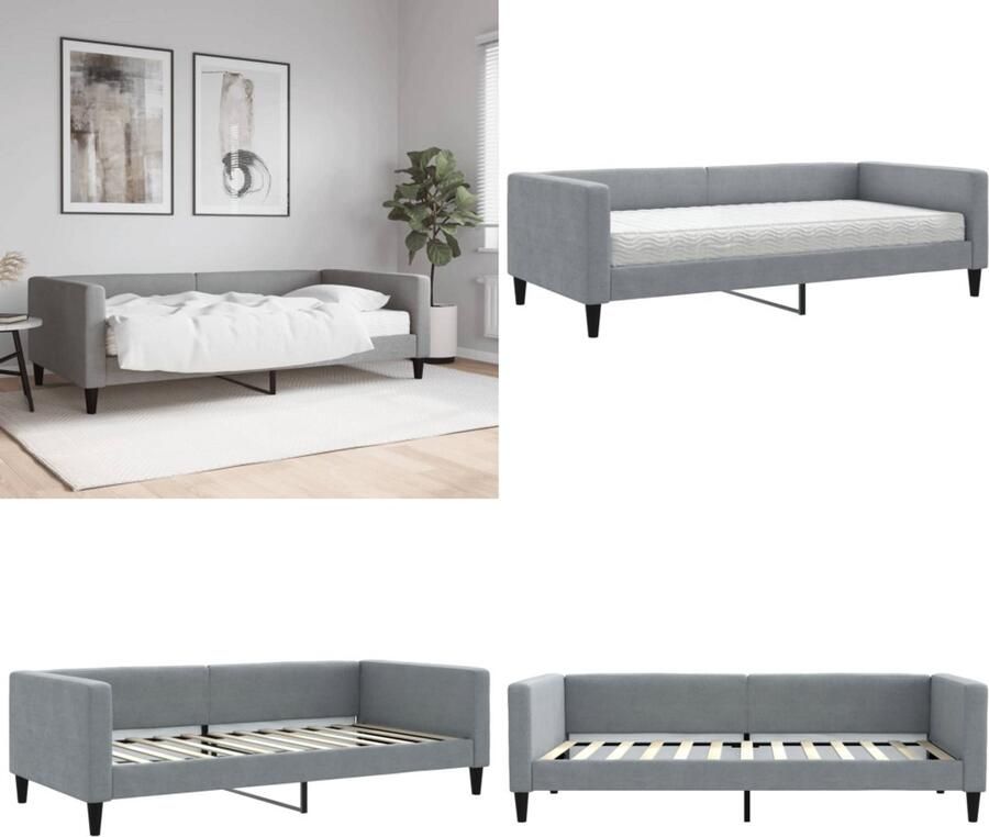 VidaXL Slaapbank met matras 100x200 cm stof lichtgrijs Slaapbank Met Matras Slaapbank Met Matrassen Slaapbank Bedbank