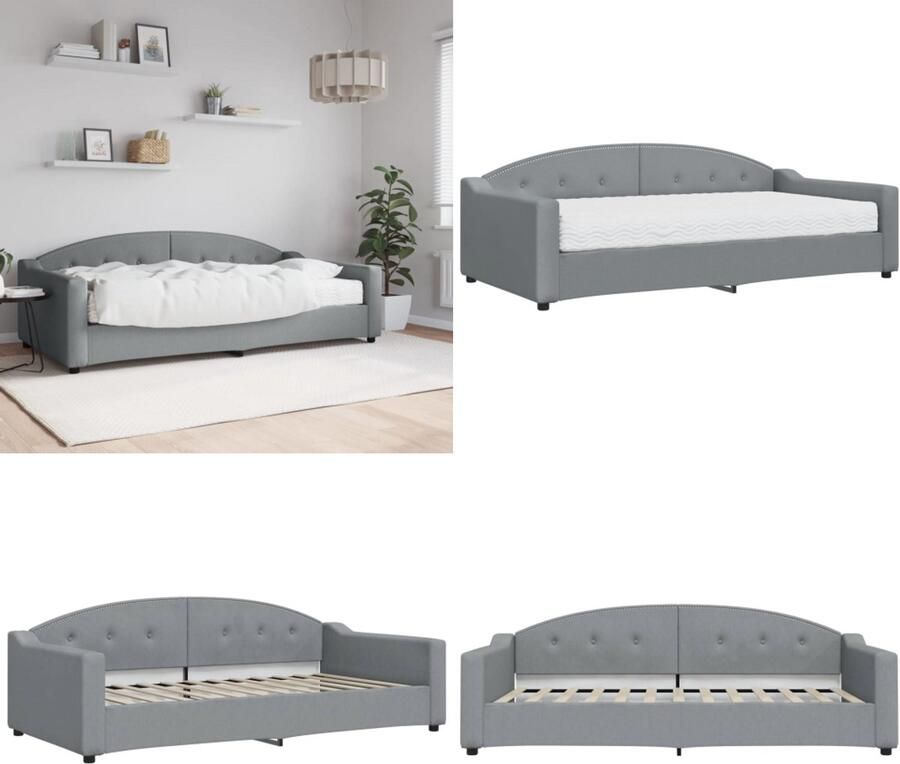 VidaXL Slaapbank met matras 100x200 cm stof lichtgrijs Slaapbank Met Matras Slaapbank Met Matrassen Slaapbank Bedbank