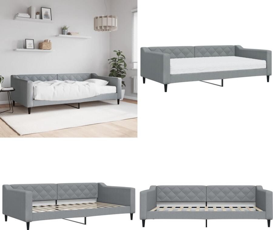 VidaXL Slaapbank met matras 100x200 cm stof lichtgrijs Slaapbank Met Matras Slaapbanken Met Matrassen Slaapbank Bedbank