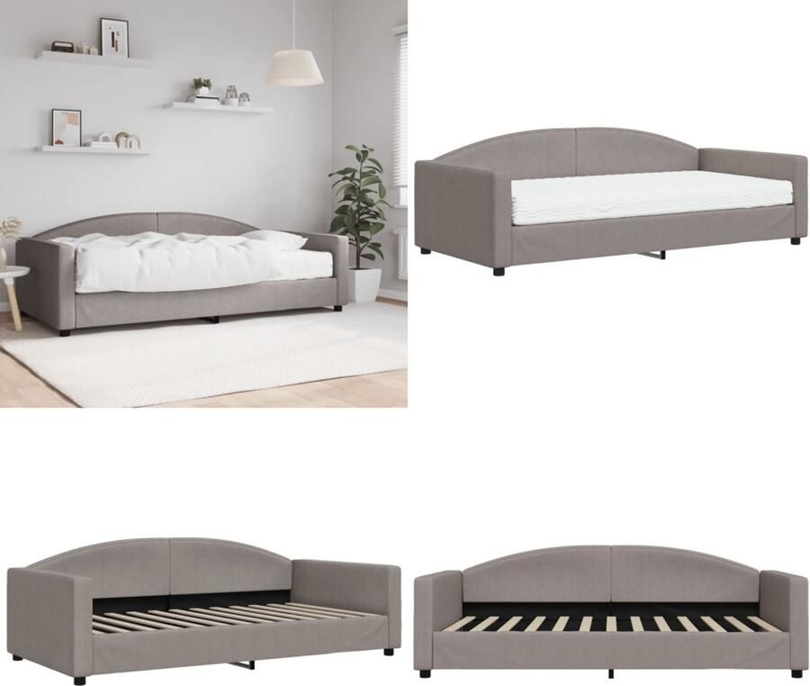 VidaXL Slaapbank met matras 100x200 cm stof taupe Slaapbank Met Matras Slaapbank Met Matrassen Slaapbank Bedbank