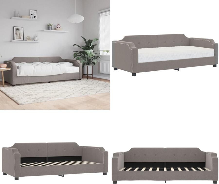VidaXL Slaapbank met matras 100x200 cm stof taupe Slaapbank Met Matras Slaapbank Met Matrassen Slaapbank Bedbank