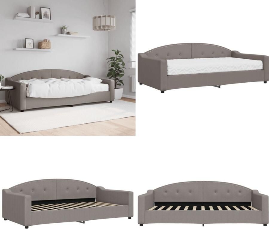 VidaXL Slaapbank met matras 100x200 cm stof taupe Slaapbank Met Matras Slaapbank Met Matrassen Slaapbank Bedbank