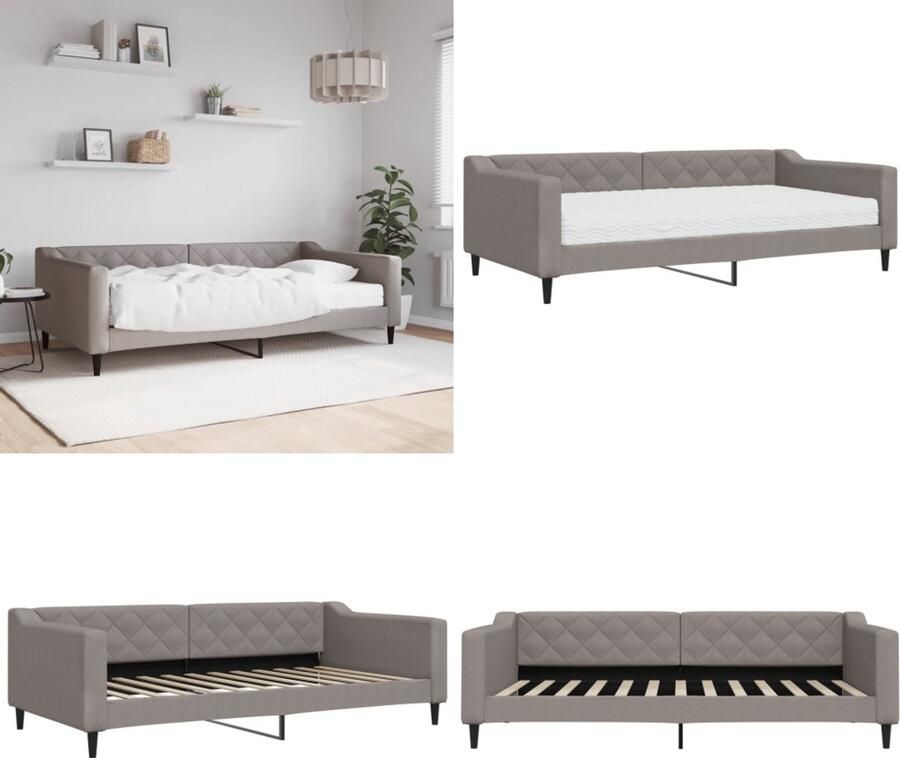 VidaXL Slaapbank met matras 100x200 cm stof taupe Slaapbank Met Matras Slaapbanken Met Matrassen Slaapbank Bedbank