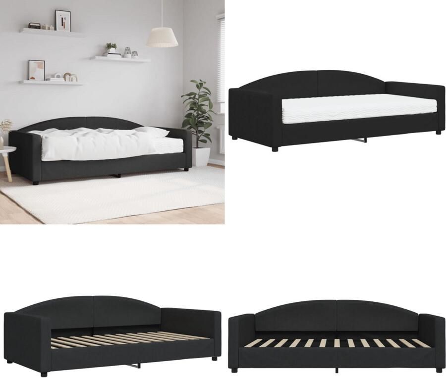 VidaXL Slaapbank met matras 100x200 cm stof zwart Slaapbank Met Matras Slaapbank Met Matrassen Slaapbank Bedbank