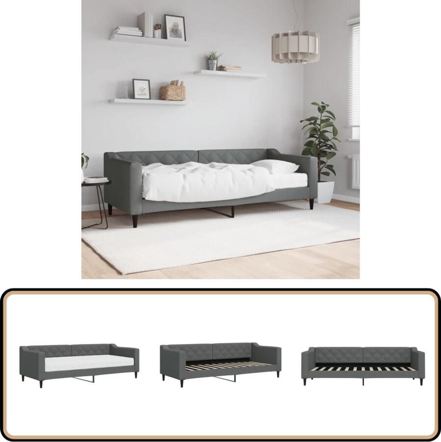 VidaXL Slaapbank met matras 80x200 cm Donkergrijs Slaapbank 2-in-1 Bank Donkere Grijze Bank Comfortabele Bank Design Bank
