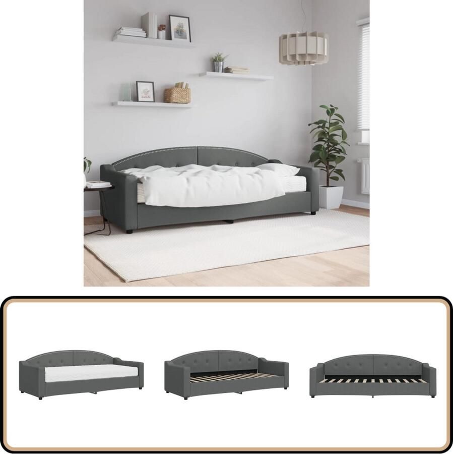 VidaXL Slaapbank Met Matras 80x200 cm Donkergrijs Slaapbank Tweepersoons Sofa Donkere Grijze Meubels Multifunctionele Bank Comfortabele Bank