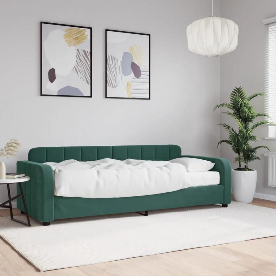 VidaXL Slaapbank met matras 80x200 cm Donkergroen Slaapbank Sofa Bed Tweepersoons Bank Donkere Meubels Fluweel Bank Moderne Bank Compact Bank Guest Bed Living Room Furniture Bedroom Furniture Dark Green Furniture - Foto 2
