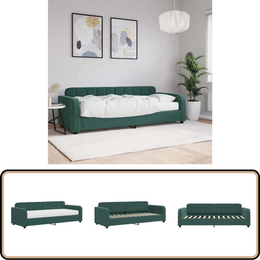 VidaXL Slaapbank met matras 80x200 cm Donkergroen Slaapbank Sofa Bed Tweepersoons Bank Donkere Meubels Fluweel Bank Moderne Bank Compact Bank Guest Bed Living Room Furniture Bedroom Furniture Dark Green Furniture