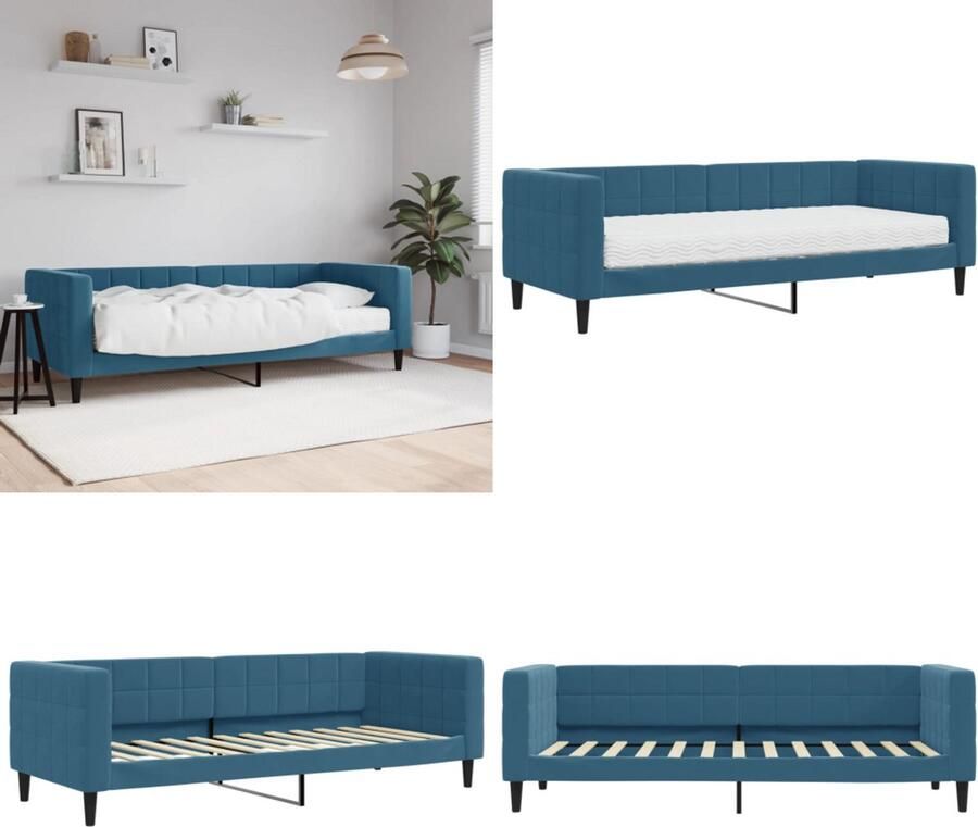 VidaXL Slaapbank met matras 80x200 cm fluweel blauw Slaapbank Met Matras Slaapbanken Met Matrassen Slaapbank Bedbank