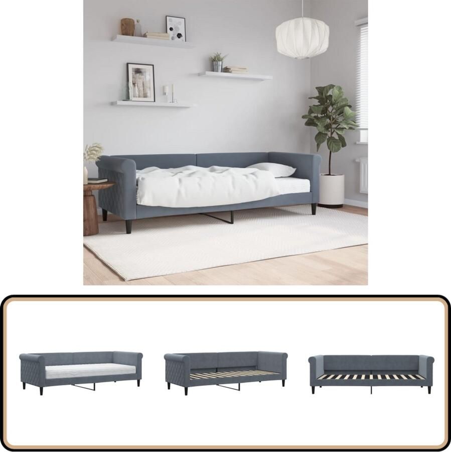 VidaXL Slaapbank met matras 80x200 cm fluweel donkergrijs