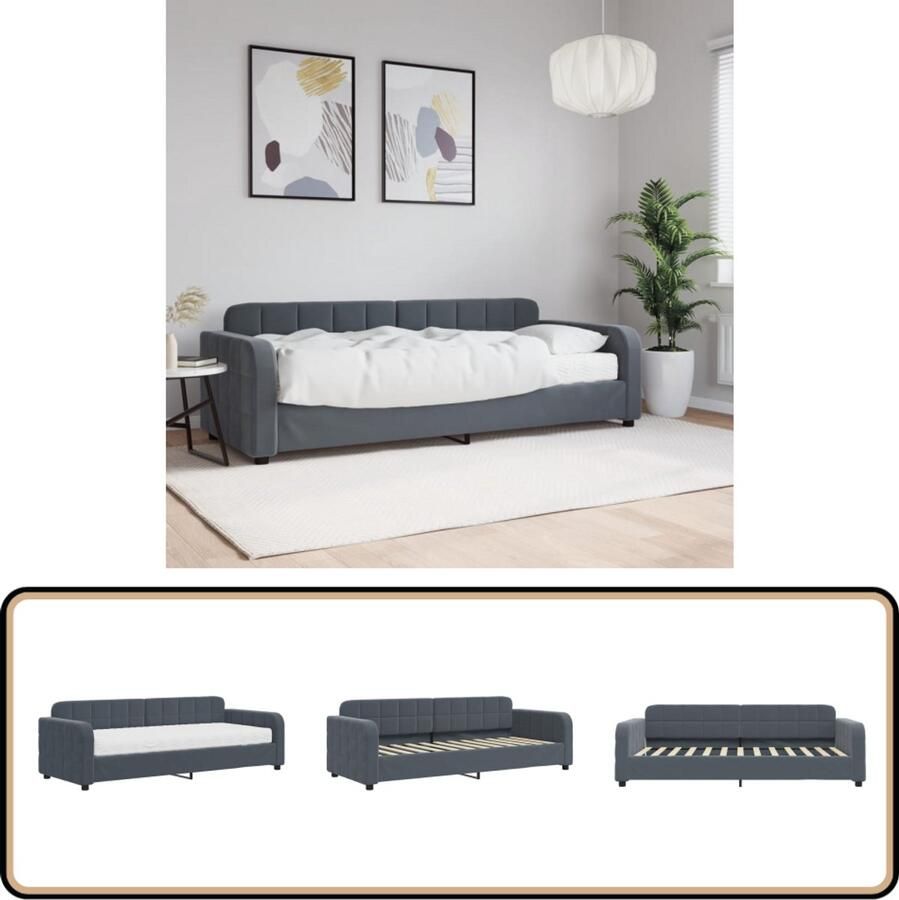 VidaXL Slaapbank met matras 80x200 cm fluweel donkergrijs