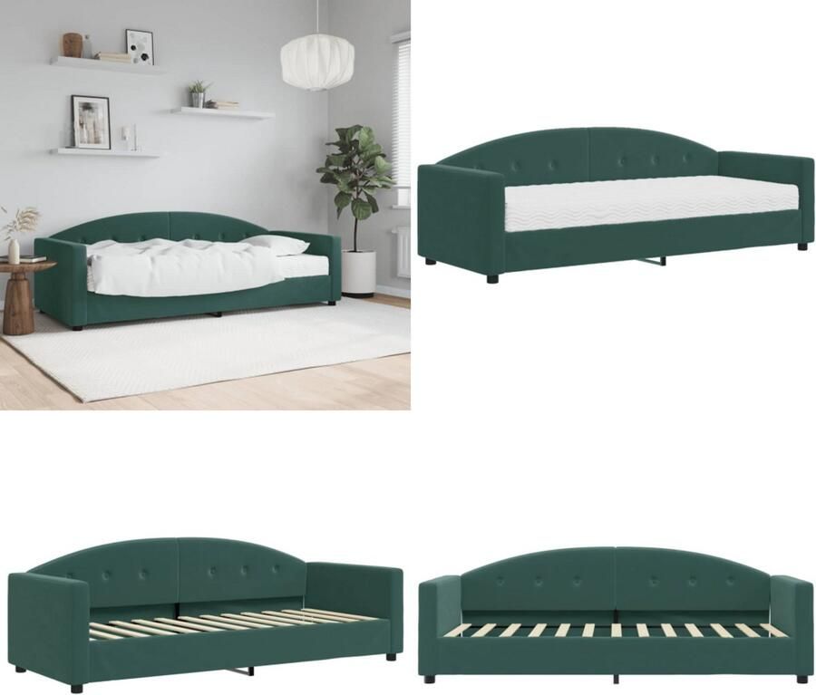 VidaXL Slaapbank met matras 80x200 cm fluweel donkergroen Slaapbank Met Matras Slaapbanken Met Matrassen Slaapbank Bedbank