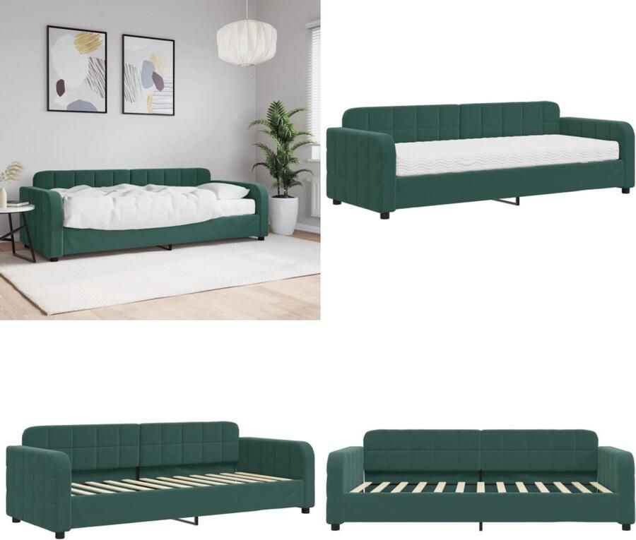 VidaXL Slaapbank met matras 80x200 cm fluweel donkergroen Slaapbank Met Matras Slaapbanken Met Matrassen Slaapbank Bedbank