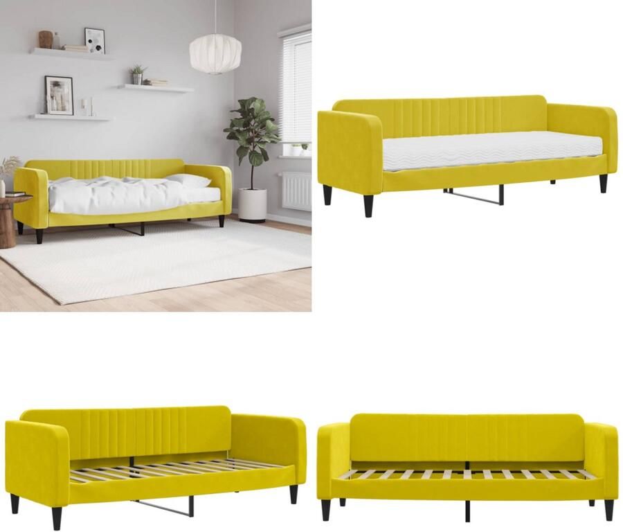 VidaXL Slaapbank met matras 80x200 cm fluweel geel Slaapbank Met Matras Slaapbanken Met Matrassen Slaapbank Bedbank