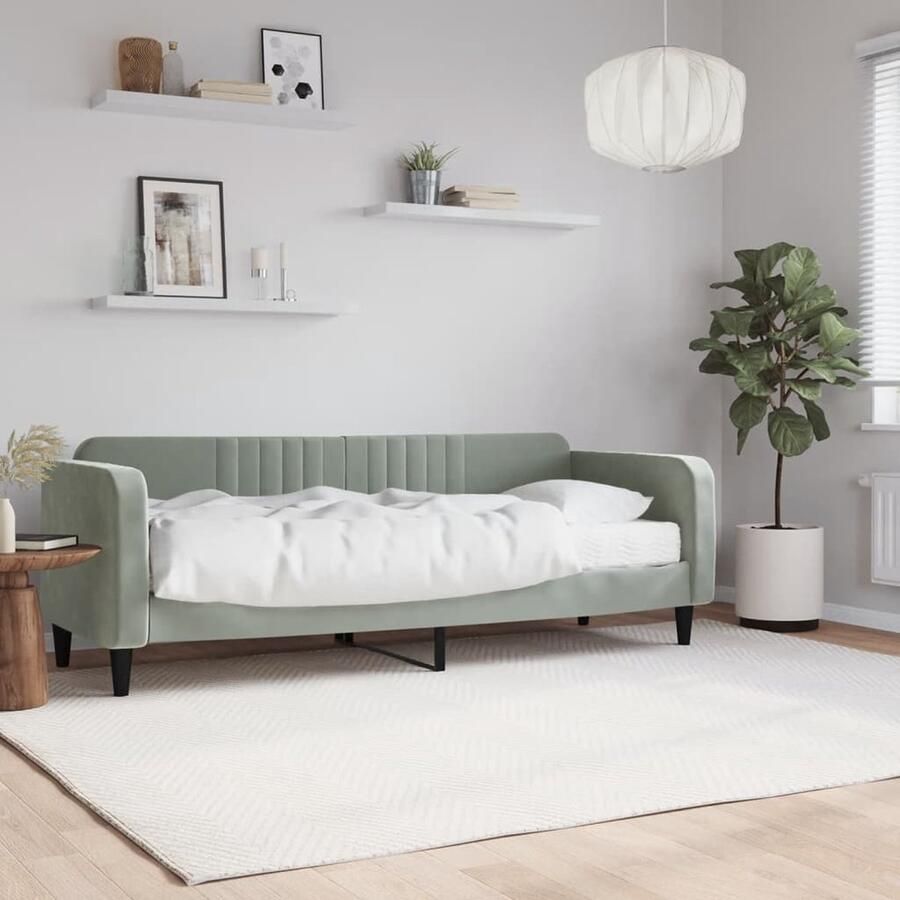 VidaXL Slaapbank met matras 80x200 cm Fluweel Grijs Slaapbank Sofa Bed Tweepersoonsbed Comfortabel Bed Fluweelsofa Grijs Meubilair Livingroom Furniture Bedroom Furniture - Foto 2