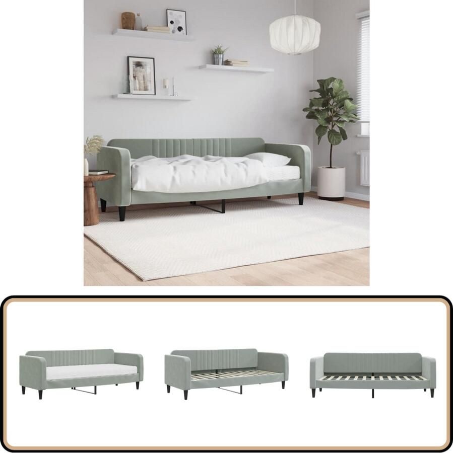 VidaXL Slaapbank met matras 80x200 cm Fluweel Grijs Slaapbank Sofa Bed Tweepersoonsbed Comfortabel Bed Fluweelsofa Grijs Meubilair Livingroom Furniture Bedroom Furniture