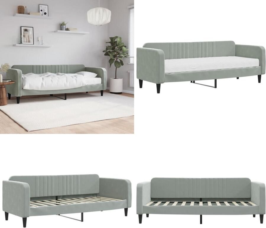 VidaXL Slaapbank met matras 80x200 cm fluweel lichtgrijs Slaapbank Met Matras Slaapbanken Met Matrassen Slaapbank Bedbank