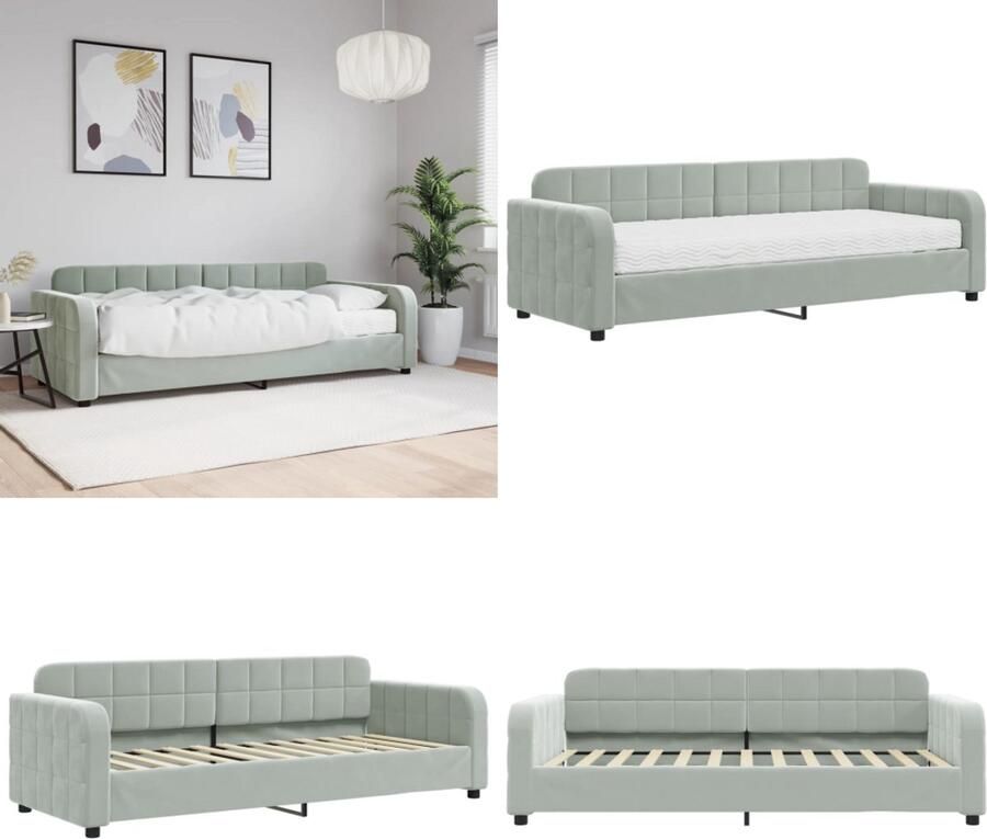 VidaXL Slaapbank met matras 80x200 cm fluweel lichtgrijs Slaapbank Met Matras Slaapbanken Met Matrassen Slaapbank Bedbank