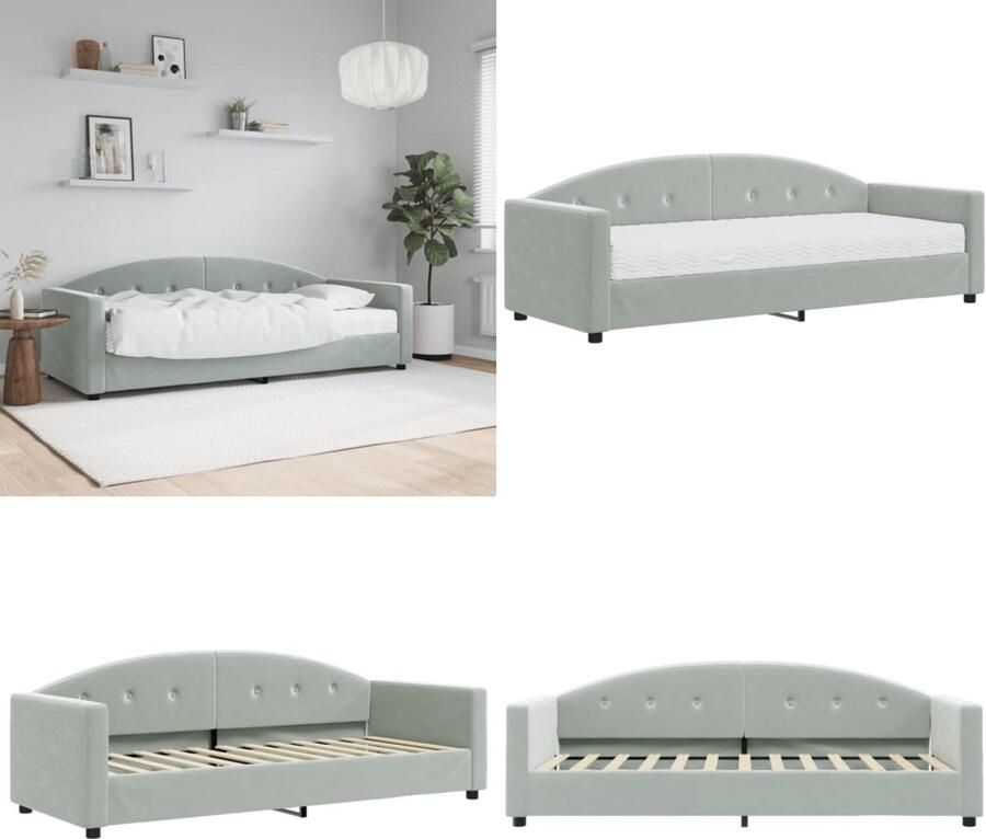 VidaXL Slaapbank met matras 80x200 cm fluweel lichtgrijs Slaapbank Met Matras Slaapbanken Met Matrassen Slaapbank Bedbank