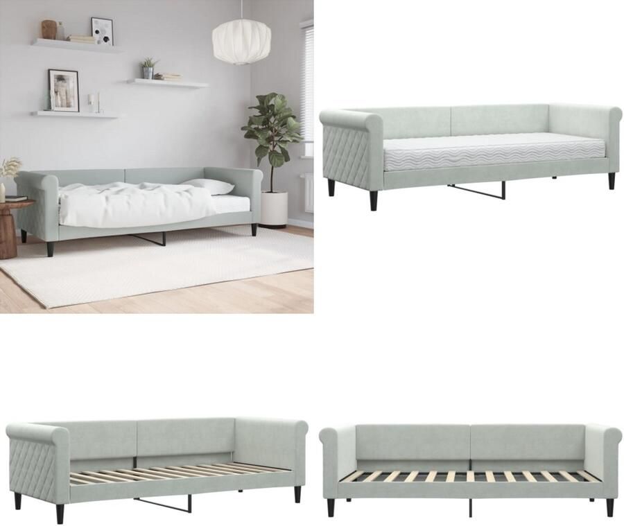 VidaXL Slaapbank met matras 80x200 cm fluweel lichtgrijs Slaapbank Met Matras Slaapbanken Met Matrassen Slaapbank Bedbank