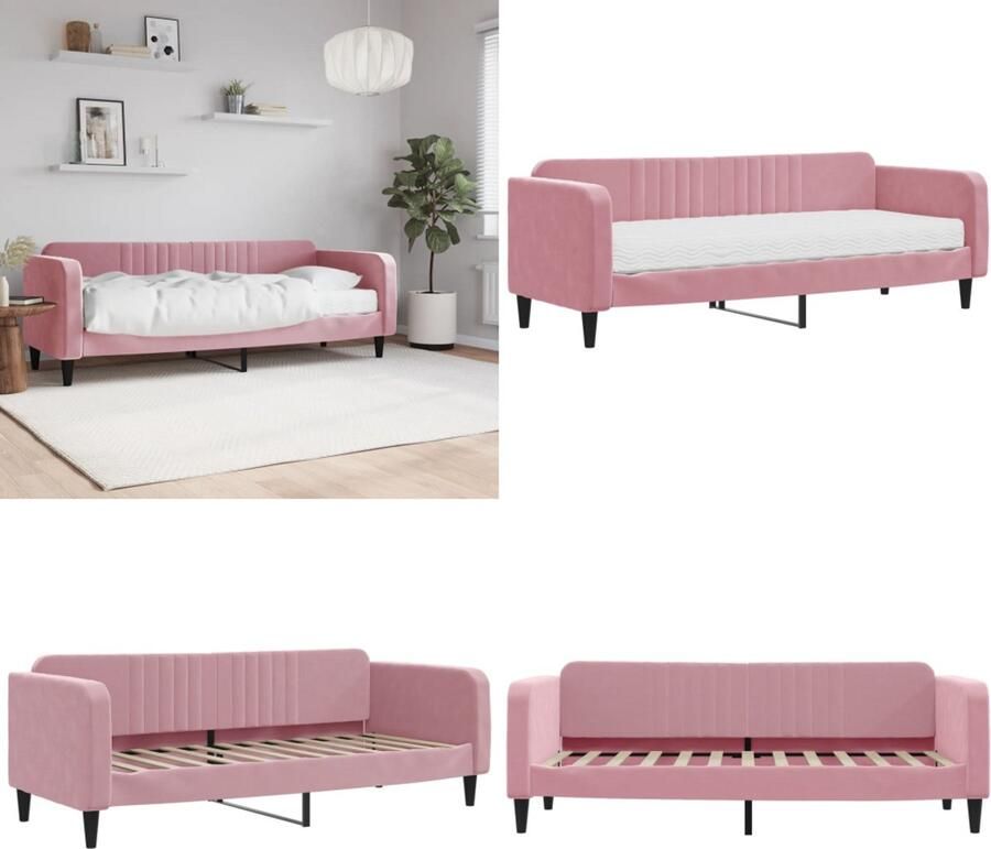 VidaXL Slaapbank met matras 80x200 cm fluweel roze Slaapbank Met Matras Slaapbanken Met Matrassen Slaapbank Bedbank