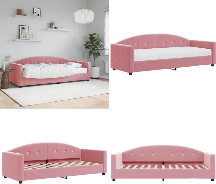 VidaXL Slaapbank met matras 80x200 cm fluweel roze Slaapbank Met Matras Slaapbanken Met Matrassen Slaapbank Bedbank