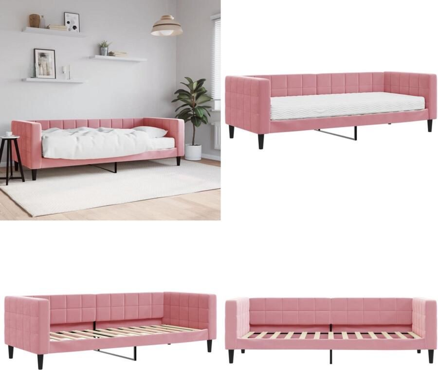 VidaXL Slaapbank met matras 80x200 cm fluweel roze Slaapbank Met Matras Slaapbanken Met Matrassen Slaapbank Bedbank