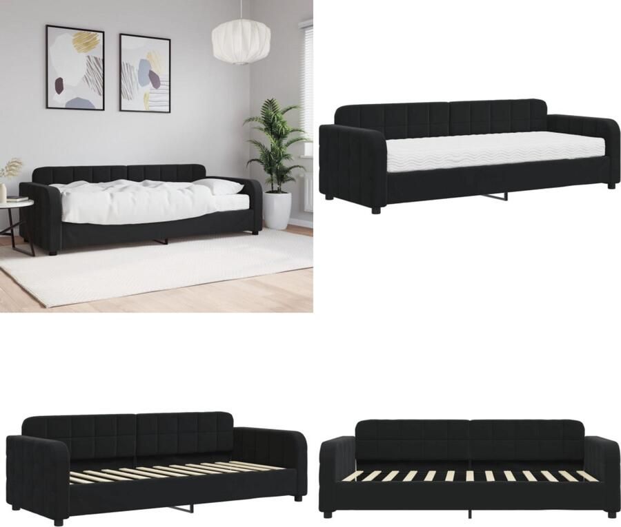 VidaXL Slaapbank met matras 80x200 cm fluweel zwart Slaapbank Met Matras Slaapbanken Met Matrassen Slaapbank Bedbank