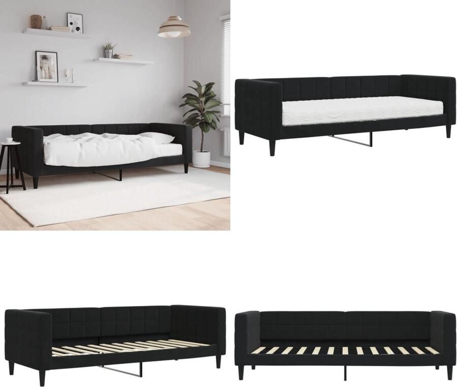 VidaXL Slaapbank met matras 80x200 cm fluweel zwart Slaapbank Met Matras Slaapbanken Met Matrassen Slaapbank Bedbank