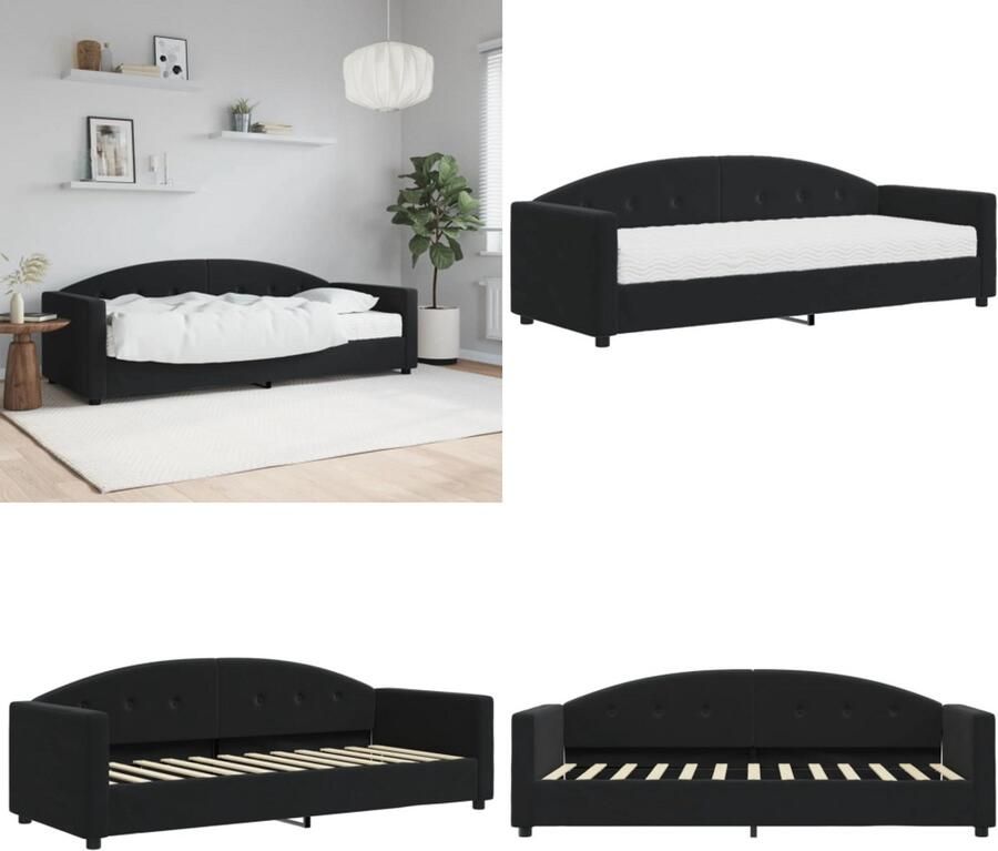 VidaXL Slaapbank met matras 80x200 cm fluweel zwart Slaapbank Met Matras Slaapbanken Met Matrassen Slaapbank Bedbank