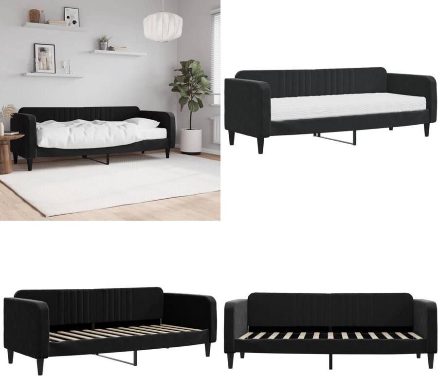 VidaXL Slaapbank met matras 80x200 cm fluweel zwart Slaapbank Met Matras Slaapbanken Met Matrassen Slaapbank Bedbank