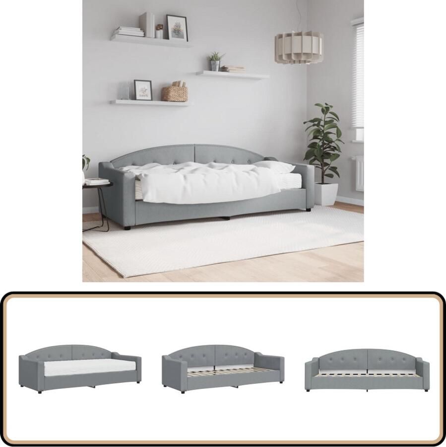 VidaXL Slaapbank met Matras 80x200 cm Lichtgrijs Slaapbank Sofa Bed Tweepersoons Bed Comfortabele Slaapbank Multifunctionele Meubels Licht Grijs Interieur Stoffen Bank