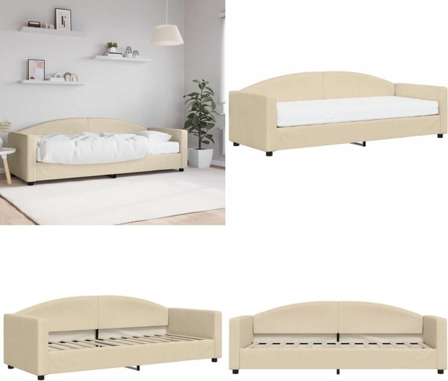 VidaXL Slaapbank met matras 80x200 cm stof crèmekleurig Slaapbank Met Matras Slaapbank Met Matrassen Slaapbank Bedbank