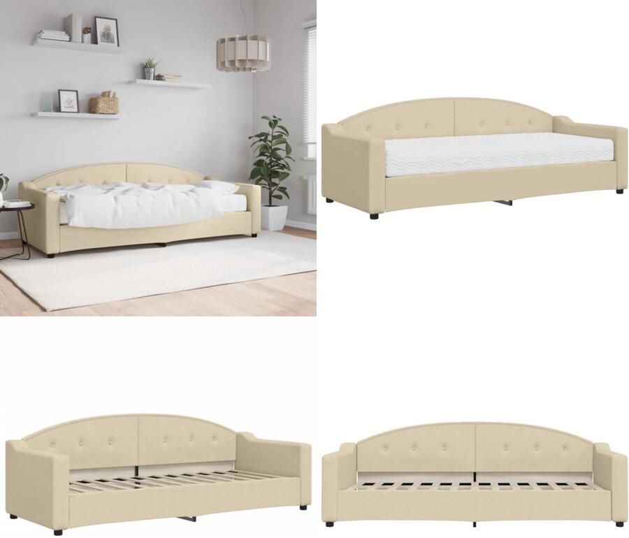 VidaXL Slaapbank met matras 80x200 cm stof crèmekleurig Slaapbank Met Matras Slaapbank Met Matrassen Slaapbank Bedbank