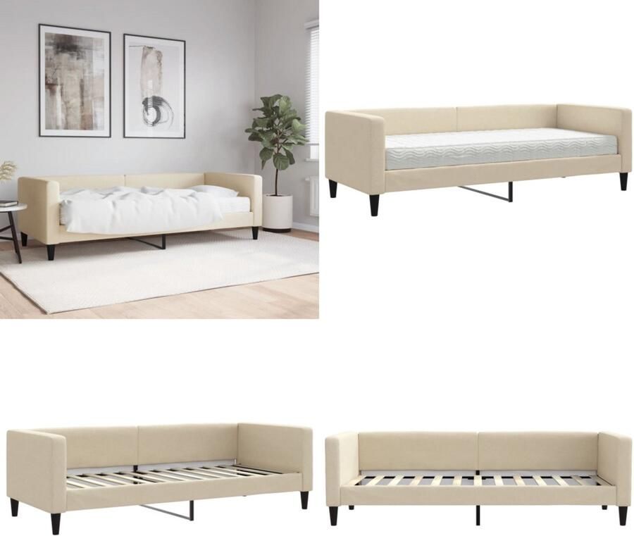 VidaXL Slaapbank met matras 80x200 cm stof crèmekleurig Slaapbank Met Matras Slaapbank Met Matrassen Slaapbank Bedbank