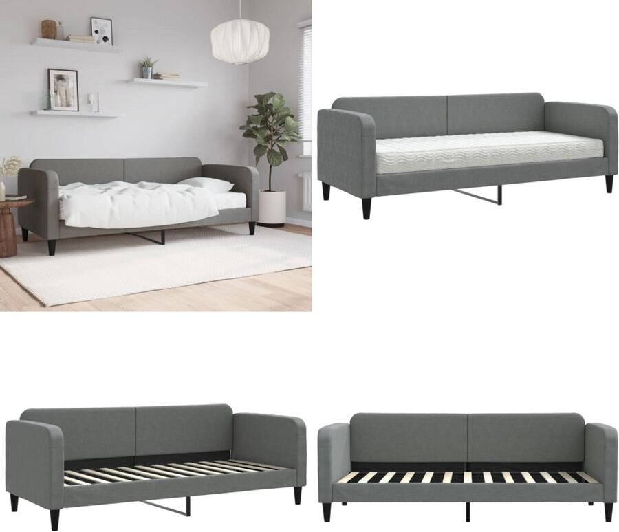 VidaXL Slaapbank met matras 80x200 cm stof donkergrijs Slaapbank Met Matras Slaapbank Met Matrassen Slaapbank Bedbank