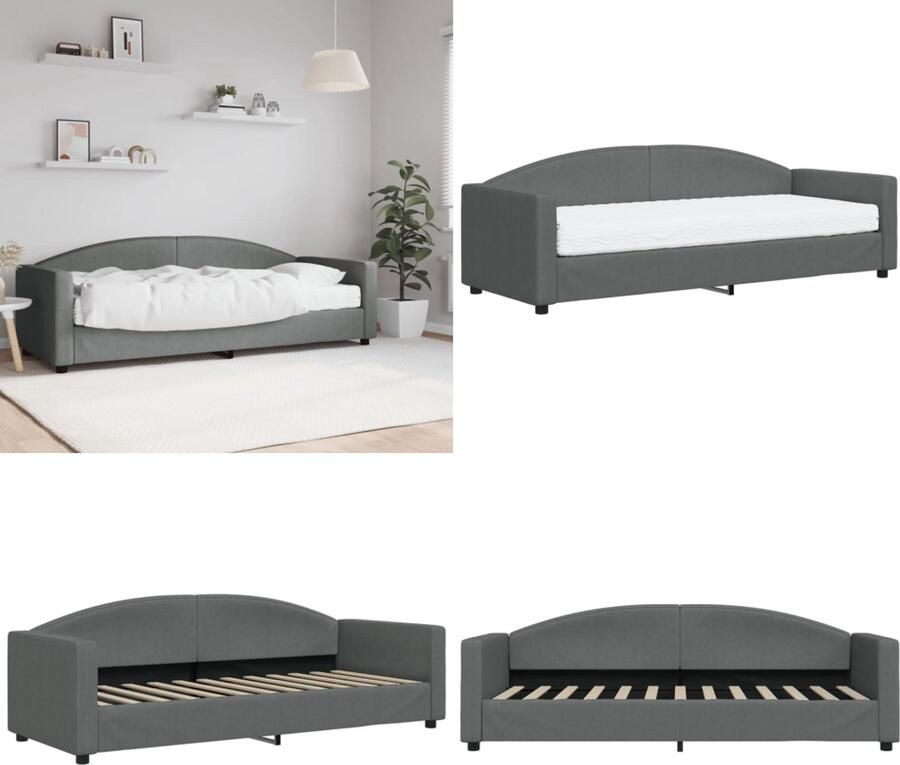VidaXL Slaapbank met matras 80x200 cm stof donkergrijs Slaapbank Met Matras Slaapbank Met Matrassen Slaapbank Bedbank