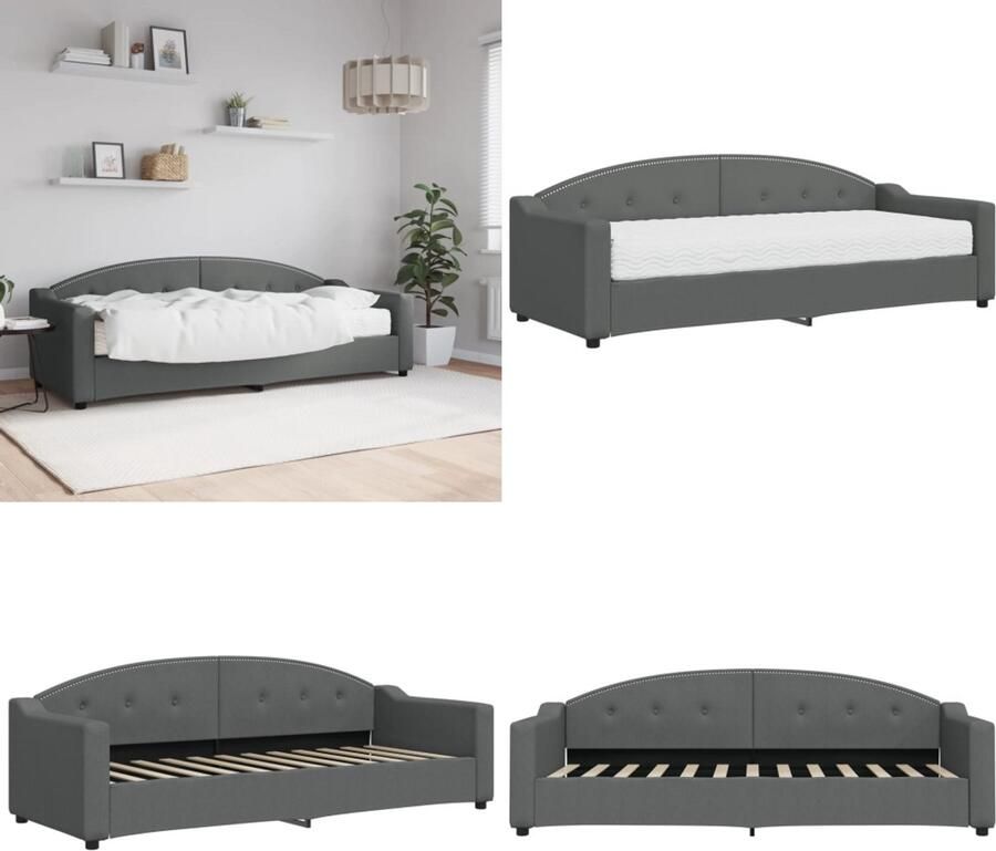 VidaXL Slaapbank met matras 80x200 cm stof donkergrijs Slaapbank Met Matras Slaapbank Met Matrassen Slaapbank Bedbank