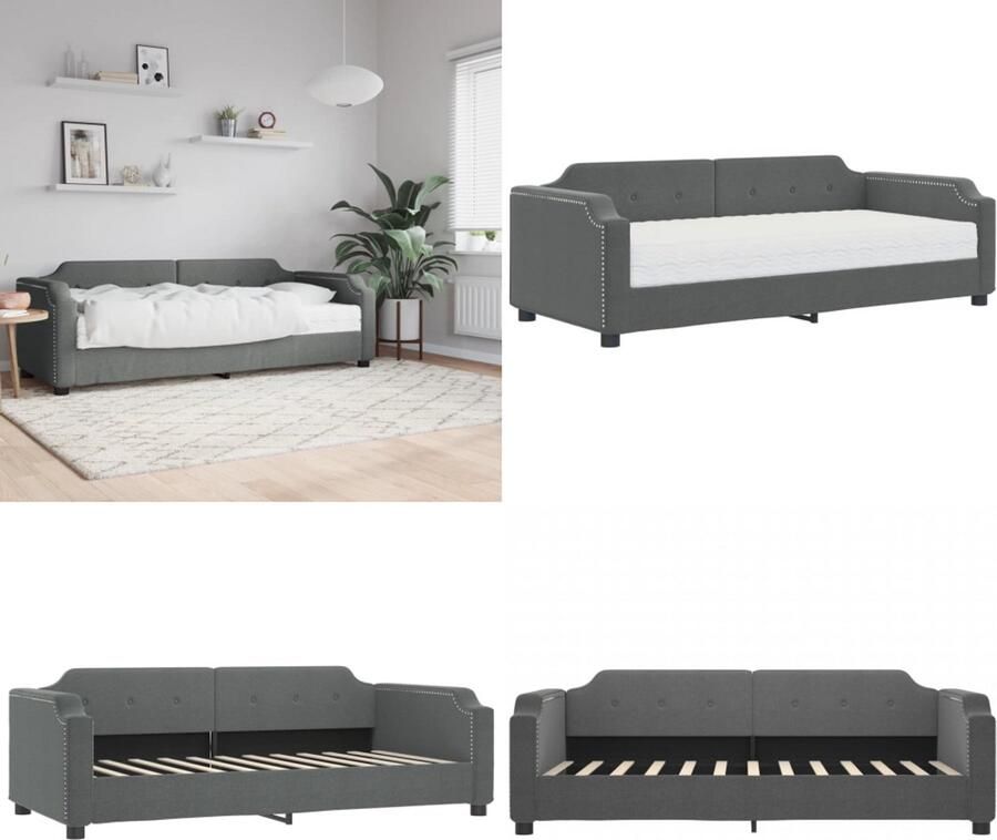 VidaXL Slaapbank met matras 80x200 cm stof donkergrijs Slaapbank Met Matras Slaapbank Met Matrassen Slaapbank Bedbank