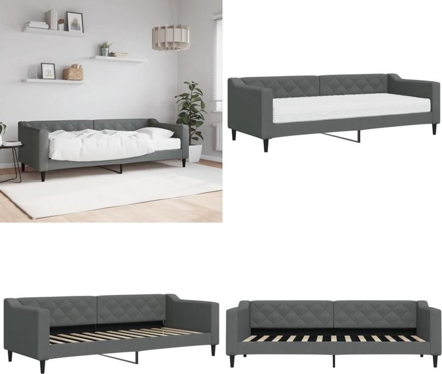 VidaXL Slaapbank met matras 80x200 cm stof donkergrijs Slaapbank Met Matras Slaapbanken Met Matrassen Slaapbank Bedbank