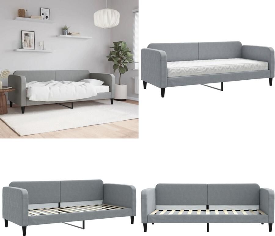 VidaXL Slaapbank met matras 80x200 cm stof lichtgrijs Slaapbank Met Matras Slaapbank Met Matrassen Slaapbank Bedbank
