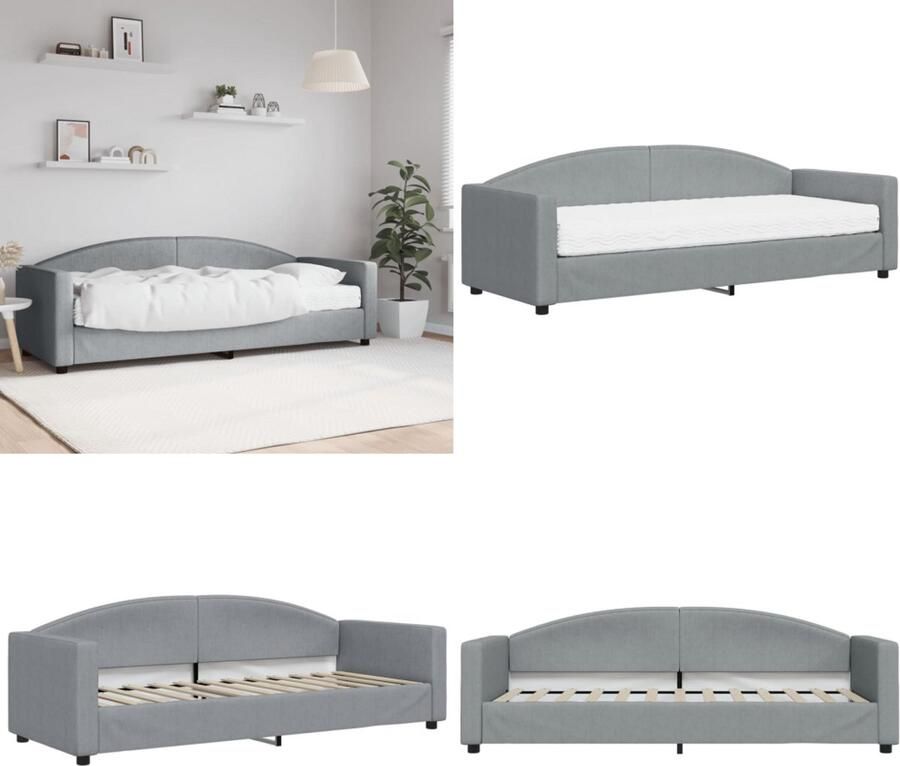 VidaXL Slaapbank met matras 80x200 cm stof lichtgrijs Slaapbank Met Matras Slaapbank Met Matrassen Slaapbank Bedbank